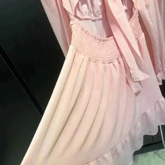 Exlura Tie Back/less Wedding Guest Mini, Lantern Sleeve Square Neck Ruffle,Flowy - Picture 7 of 14